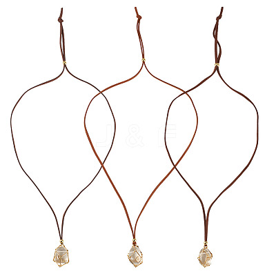 3Pcs Faux Suede Macrame Pouch  Pendant Necklaces NJEW-TAC0051-02-1