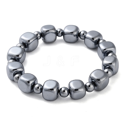 Cube & Round Synthetic Terahertz Stone Beaded Stretch Bracelets for Women Men BJEW-F471-03-1