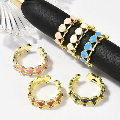 Brass Micro Pave Cubic Zirconia Enamel Cuff Rings for Women RJEW-L113-029G-1