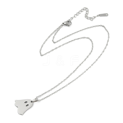 Halloween Series 202 Stainless Steel Cable Chain Ghost Pendant Necklaces NJEW-S005-01P-C-1