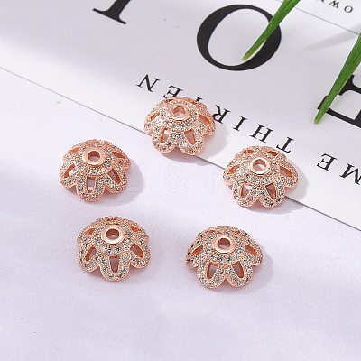 Eco-Friendly 6-Petal Flower Brass Micro Pave Cubic Zirconia Bead Caps LS-ZIRC-M098-01RG-FF-1