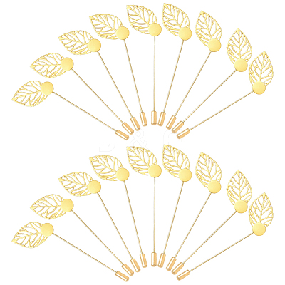 60Pcs Leaf Stainless Steel Round Tray Stick Lapel Pins JEWB-SC0001-75C-1