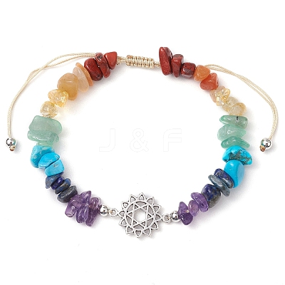7Pcs Chakra Theme Natural & Synthetic Mixed Gemstone Chips Braided Beads Bracelets BJEW-JB11324-1