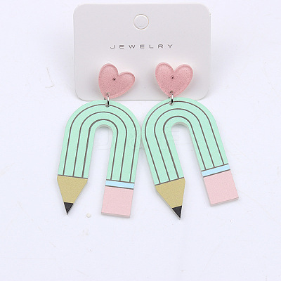 Heart & Pencil Acrylic Stud Dangle Earrings FS-WG3499D-04-1