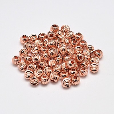 Rack Plating Brass Corrugated Round Spacer Beads X-KK-I600-6mm-RG-RS-1