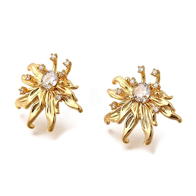 Flower Brass Micro Pave Cubic Zirconia Stud Earrings EJEW-B148-08B-G-1