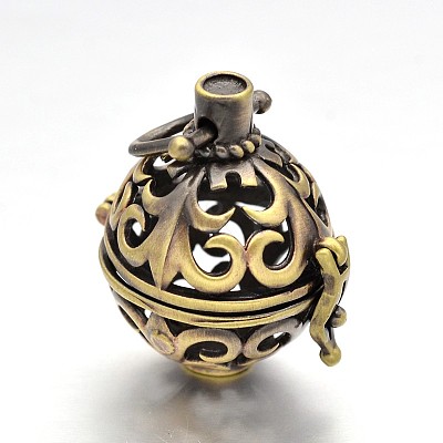 Round Brass Hollow Cage Pendants KK-L083-16AB-RS-1
