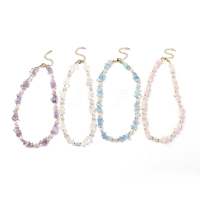 4Pcs 4 Style Natural Mixed Gemstone Chips & Pearl Beaded Necklaces Set for Women NJEW-JN04008-1
