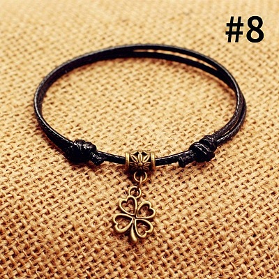Beach Alloy Charm Adjustable Waxed Cord Anklets for Women FS-WG9CC8A-08-1