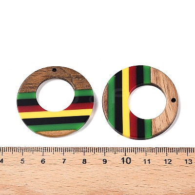 Jamaican Colour Epoxy Resin & Walnut Wood Pendants RESI-N039-122U-1