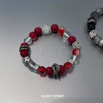 Dragon Alloy Glass Round Beaded Stretch  Bracelets for Women WGCDDF3-04-1
