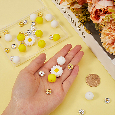 DIY Daisy Flower Silicone & Brass Beads Jewelry Making Findings Kit DIY-SC0025-42-1