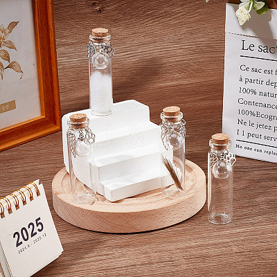 4Pcs Transparent Glass Empty Bottles with Alloy Feather and Paw Print Charms AJEW-DR00041-1