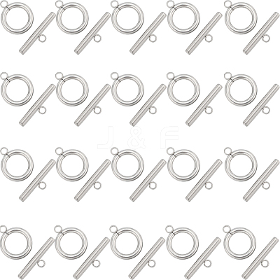 40Pcs 304 Stainless Steel Ring Toggle Clasps STAS-SC0007-42C-1