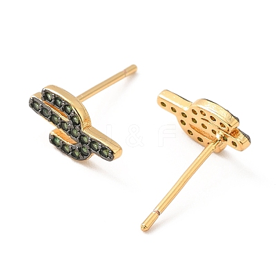 Green Cubic Zirconia Cactus Stud Earrings EJEW-F281-10G-1
