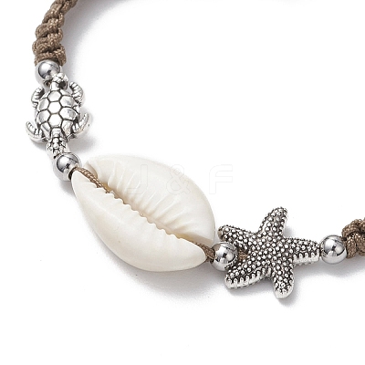 Natural Cowrie Shell Braided Bead Bracelets for Women BJEW-JB11765-02-1