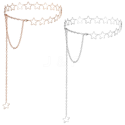 2Pcs 2 Colors Hollow Out Alloy Star Link Chain Waist Belly Chains for Women AJEW-UN0002-88-1