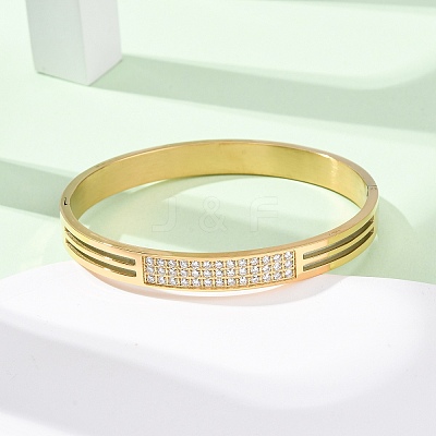 304 Stainless Steel Micro Pave Clear Cubic Zirconia Bangles for Women BJEW-B161-01G-1