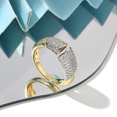 Brass Micro Pave Clear Cubic Zirconia Cuff Finger Rings for Women RJEW-B112-06GP-1
