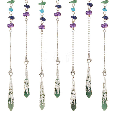 6Pcs Natural Green Aventurine Pointed Drowsing Pendulums FIND-UN0002-25-1