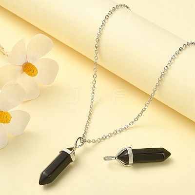2Pcs Natural Obsidian Double Terminal Pointed Pendants G-YW0002-04-1
