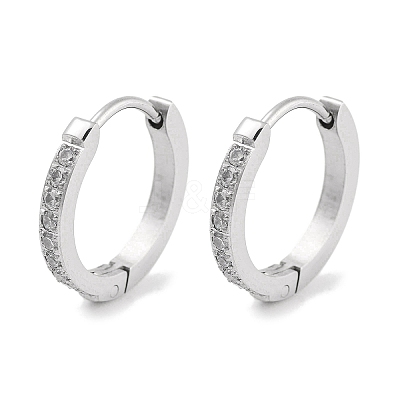 304 Stainless Steel Micro Pave Clear Cubic Zirconia Huggie Hoop Earrings EJEW-C096-01F-P-1