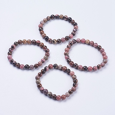 Natural  Rhodonite Beaded Stretch Bracelets BJEW-I253-8mm-26-1