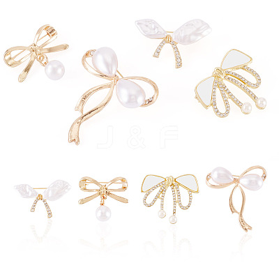 4Pcs 4 Styles Bowknot Alloy Rhinestone Brooches for Women JEWB-TA0001-30-1
