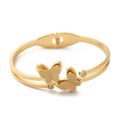 Adjustable Butterfly Vacuum Plating PVD Vacuum Plating 304 Stainless Steel Bangles for Women BJEW-F474-13G-1