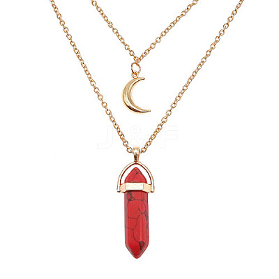 Synthetic Turquoise Cone Pendant Double Layer Necklace UX9990-7-1