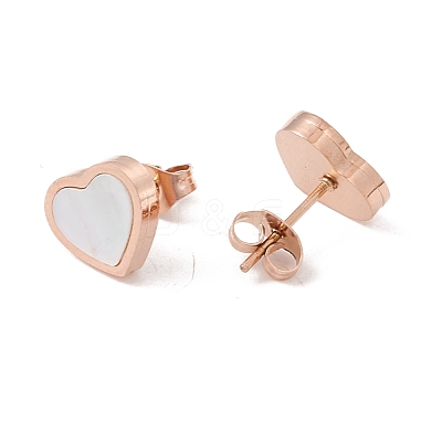 6 Pairs Natural White Shell Heart Stud Earrings EJEW-G291-02M-1