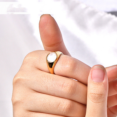 304 Stainless Steel with Natural Shell Finger Rings WGA15AE-03-1
