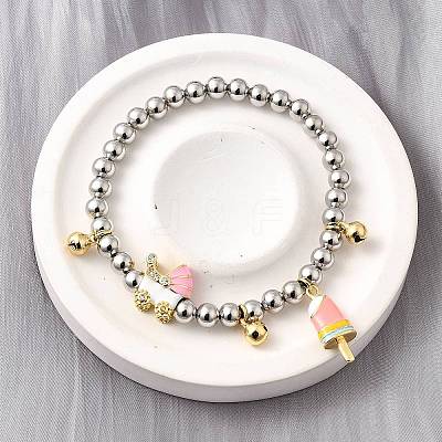 Brass Enamel Round Beads Charm Bracelets for Women BJEW-D317-11A-PG-1