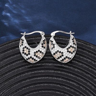 Brass Micro Pave Cubic Zirconia V-Shaped Hoop Earrings EJEW-H165-06P-1