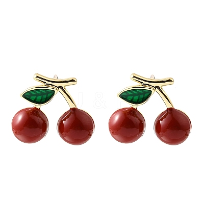 Brass Enamel Stud Earrings EJEW-G430-06A-G-1