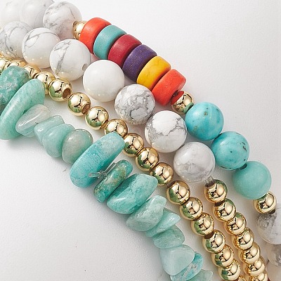 4Pcs 4 Style Natural & Synthetic Mixed Gemstone Chips & Heishi Beaded Stretch Bracelets Set BJEW-JB09922-1