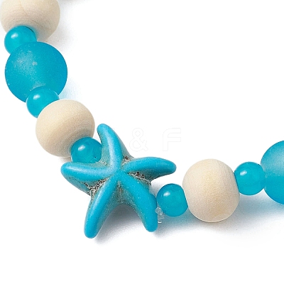 Synthetic Turquoise & Wood & Glass Beaded Stretch Bracelets for Boys Girls BJEW-JB11125-02-1