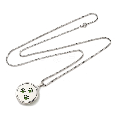 316 Surgical Stainless Steel Aromatherapy Diffuser Perfume Hollow Flat Round Pendant Box Chain Necklaces NJEW-R016-01P-05-1