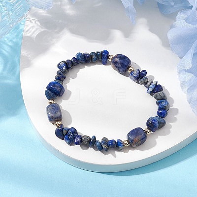 Natural Sodalite Cuboid & Lapis Lazuli Chip Beaded Stretch Bracelets for Women BJEW-JB10808-07-1