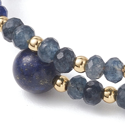 Dyed Natural Malaysia Jade & Brass Beaded Bangles for Women BJEW-JB13343-03-1