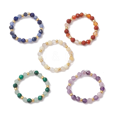Natural Gemstone Beaded Stretch Rings RJEW-JR00866-1