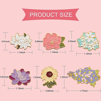 6Pcs 6 Style Flower Enamel Pins JEWB-SZ0001-61-1