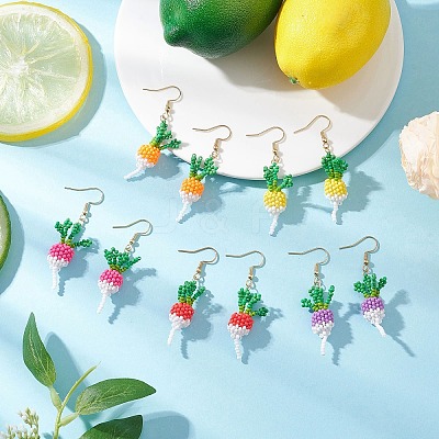 304 Stainless Steel Glass Seed Beads Carrot Dangle Earrings EJEW-MZ00579-1