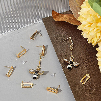 16Pcs Brass Rectangle Stud Earring Findings KK-BC0008-51-1
