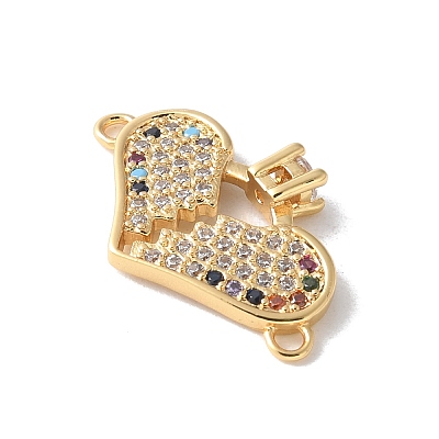 Brass Micro Pave Cubic Zirconia Heart Connector Charms KK-A252-28G-02-1