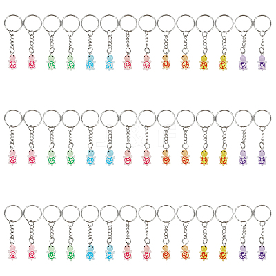 42Pcs 7 Colors Resin Tortoise Keychains KEYC-GO0001-20-1