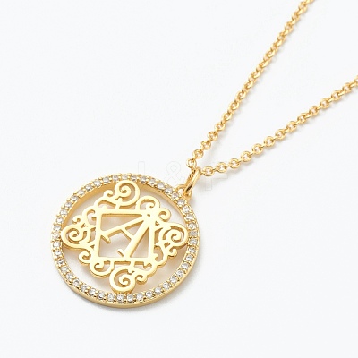 Brass Micro Pave Clear Cubic Zirconia Pendant Necklaces NJEW-J059-01A-1