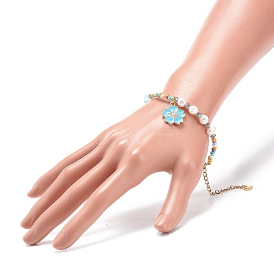 Alloy Enamel Sakura Charm Bracelet BJEW-JB08850-1