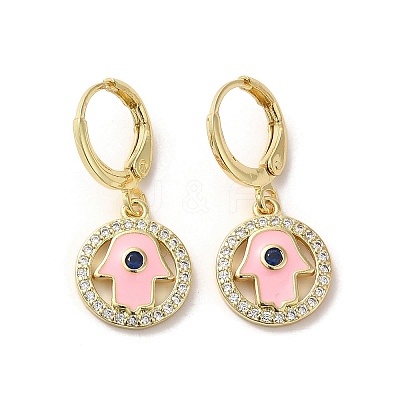 Hamsa Hand Golden Brass Dangle Leverback Earrings EJEW-Q797-10G-01-1