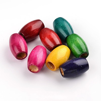 Dyed Barrel Natural Wood Beads WOOD-S619-M-LF-1